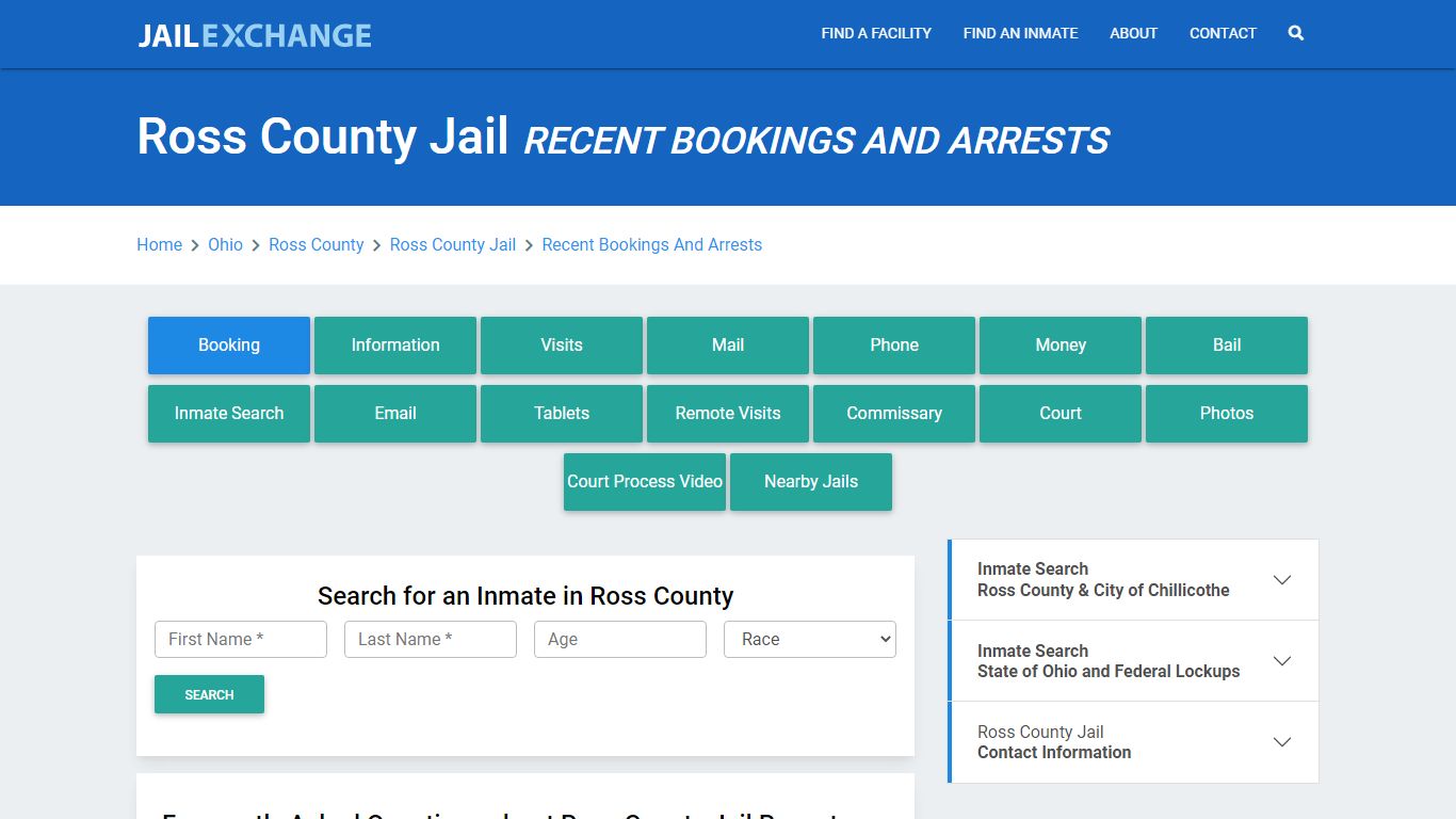 Ross County Jail Recent Bookings And Arrests - Jail Exchange