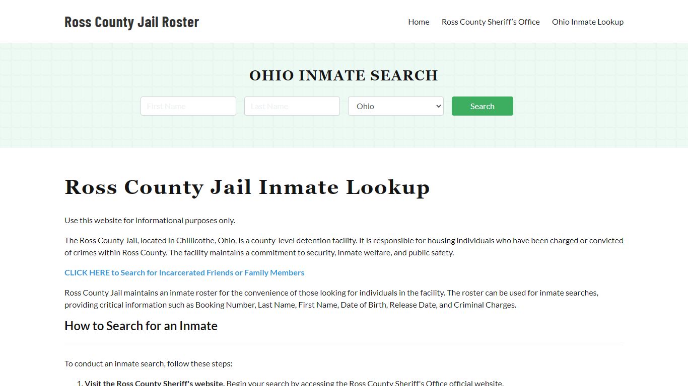 Ross County Jail Roster Lookup, OH, Inmate Search